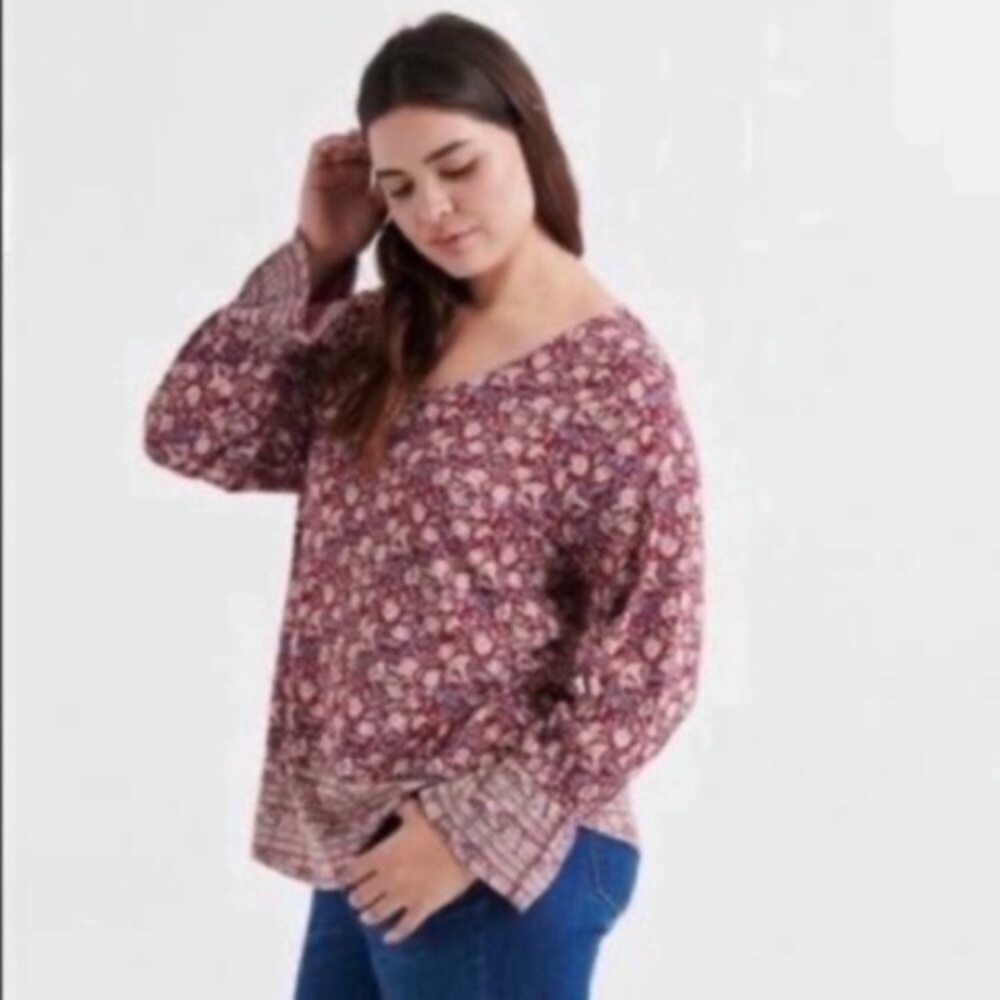 NWT Lucky Brand Floral High Low Boho Blouse Long Sleeve Women’s Small